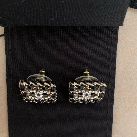Chanel Square CC Crystal Black & Gold Earrings - Picture 8 of 12